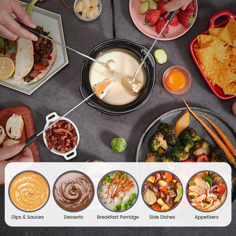 KOOC Small Slow Cooker, 0.65 Quart, Free Liners Included, Upgraded Ceramic Pot, Nutrient Loss Reduction, Sauces, Stews & Dips, Stainless Steel, Red, Round - Image 5